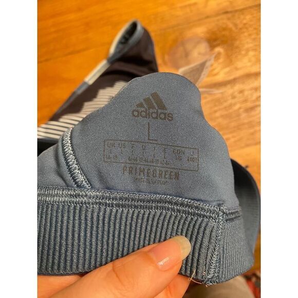 Adidas Peloton L Sports Bra Blue Geometric Racerback Athletic Workout - Picture 8 of 9